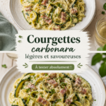 Une assiette de courgettes carbonara légères et savoureuses avec des herbes fraîches en garniture.
