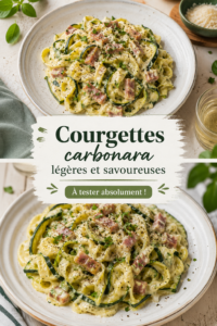 Une assiette de courgettes carbonara légères et savoureuses avec des herbes fraîches en garniture.