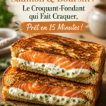 Un croque-monsieur au saumon et Boursin, croustillant et fondant.