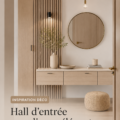 Couloir scandinave élégant décoré avec des meubles modernes et des accessoires pratiques.