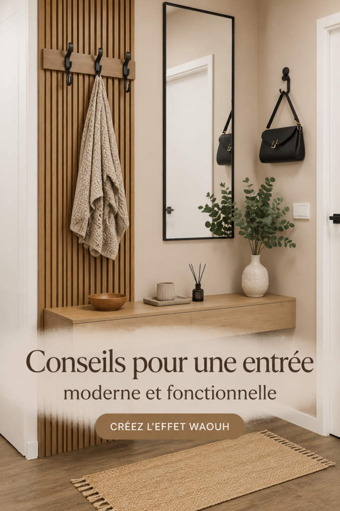 Entrée moderne avec des meubles pratiques et un décor stylé
