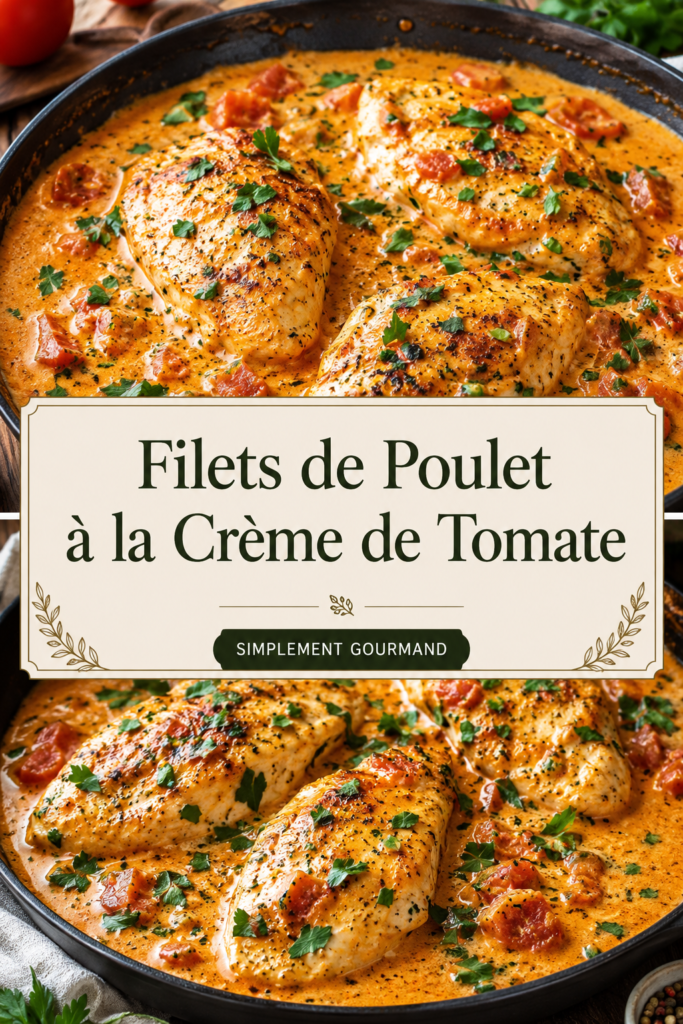 Filets de poulet à la crème de tomate sur une assiette garnie