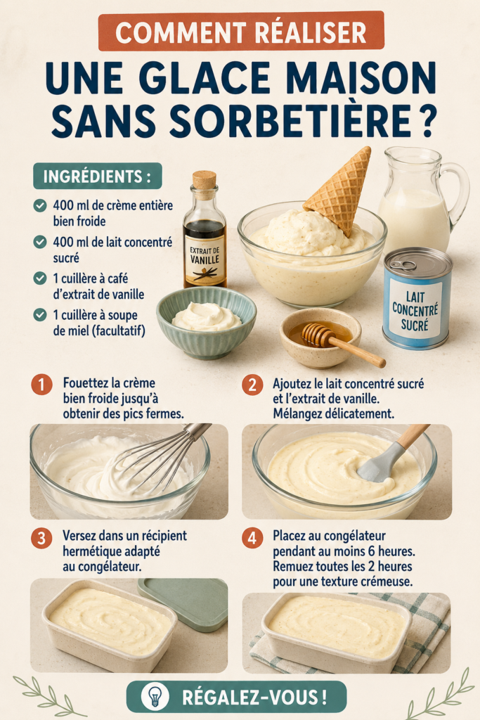 Une bol de glace maison crémeuse garnie de fruits frais.