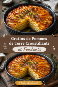 Gratin de pommes de terre croustillants et fondants avec une croûte dorée.