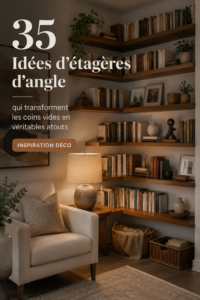 Bibliothèque d'angle moderne en bois dans un salon lumineux