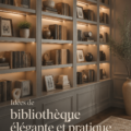 Une bibliothèque élégante avec des étagères en bois naturel et un style moderne