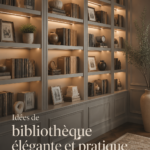Une bibliothèque élégante avec des étagères en bois naturel et un style moderne