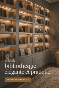 Une bibliothèque élégante avec des étagères en bois naturel et un style moderne