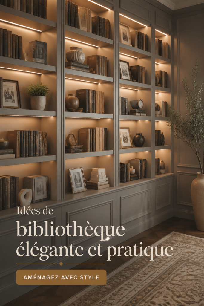 Une bibliothèque élégante avec des étagères en bois naturel et un style moderne