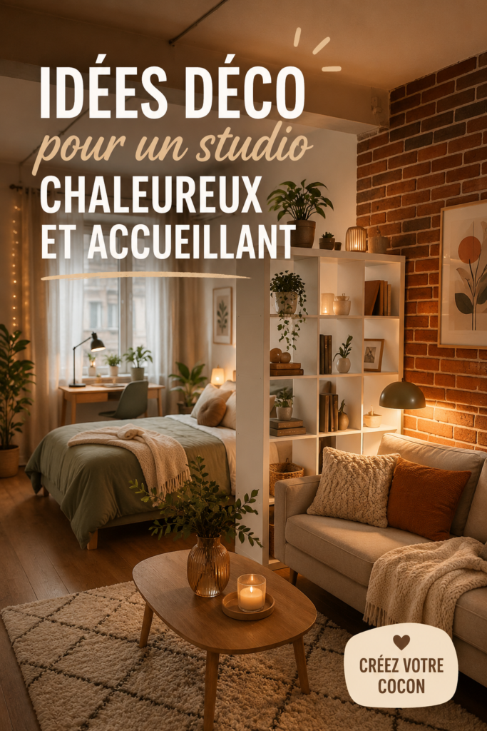 Un studio décoré avec des couleurs chaudes et des meubles confortables, créant une ambiance cozy.