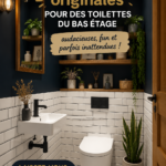 Toilettes décorées de manière audacieuse avec des couleurs vives et des accessoires uniques.