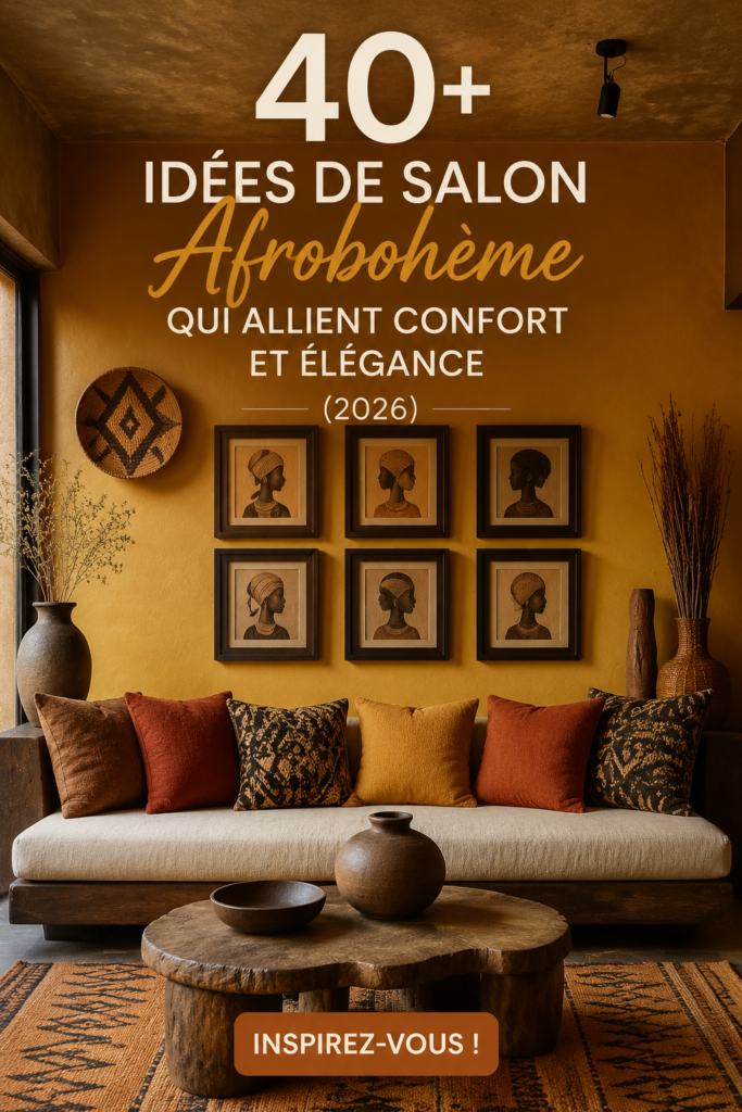 Un salon afro-hémien accueillant avec des textures naturelles et des couleurs chaudes.