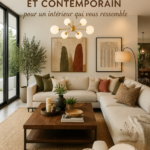Salon moderne avec des touches personnelles et design contemporain.