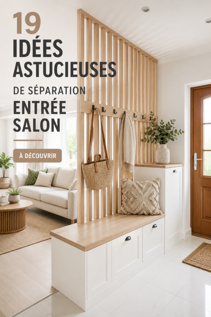 Exemple d'une séparation élégante entre une entrée et un salon avec des plantes et panneaux