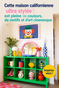 Vue d'une maison californienne colorée avec des motifs éclatants.
