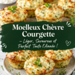 Un délicieux moelleux avec du chèvre et de la courgette, prêt à servir sur une table en bois.