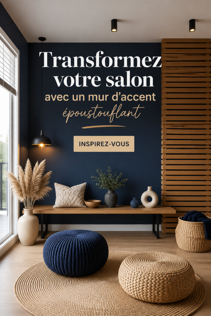 Un salon moderne avec un mur d'accent en bois élégant.
