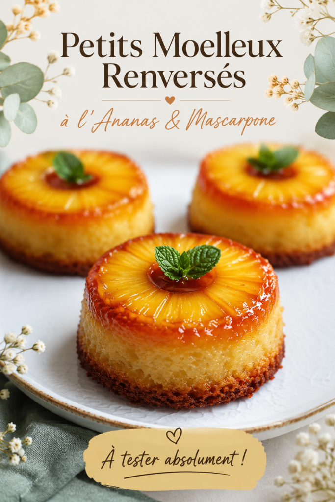 Des petits moelleux à l'ananas et mascarpone servis sur une assiette