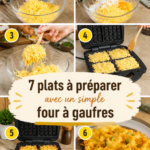 Recettes variées préparées avec un gaufrier, incluant des gaufres sucrées et salées.
