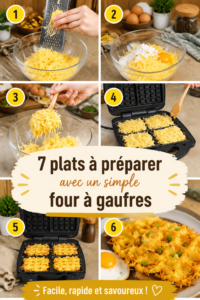 Recettes variées préparées avec un gaufrier, incluant des gaufres sucrées et salées.