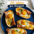 assiette avec une variété de plats à base d'œufs, incluant omelettes et quiches