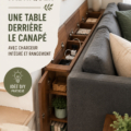 Une table de canapé en bois avec rangement et ports de chargement dans un salon moderne.
