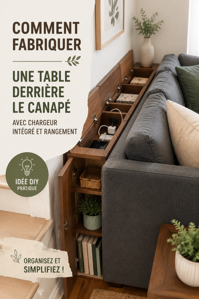 Une table de canapé en bois avec rangement et ports de chargement dans un salon moderne.