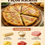 Une tarticlette cuite au four, dorée et appétissante, sur une table en bois.