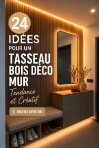 Décor mural tendance et créatif avec des tasseaux en bois dans une pièce moderne.