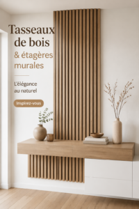 Étagères murales modernes en tasseaux de bois dans un salon élégant