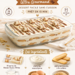 Tiramisu Kinder Bueno White servi dans une verrine, décoré de copeaux de chocolat.