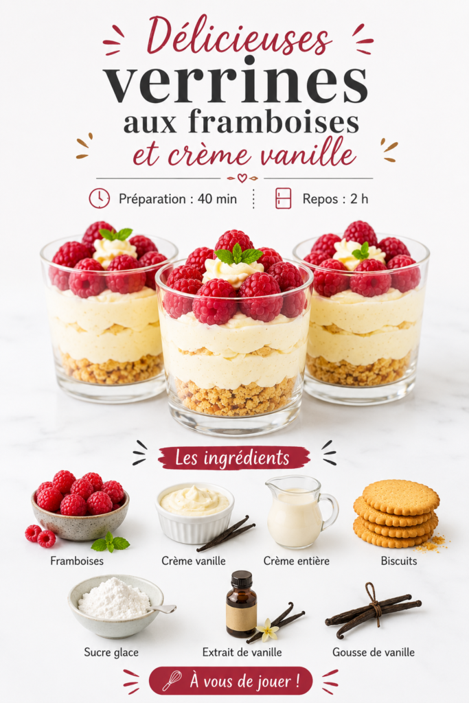 Verrines aux framboises et crème vanille sur une table élégante