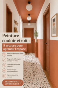 Un couloir étroit joliment peint en couleurs claires pour agrandir l'espace.
