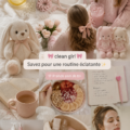 Une femme souriante nettoyant son salon, entourée de produits naturels de nettoyage.