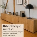 Bibliothèque murale effet chêne, élégante et combinable, idéale pour organiser vos livres.