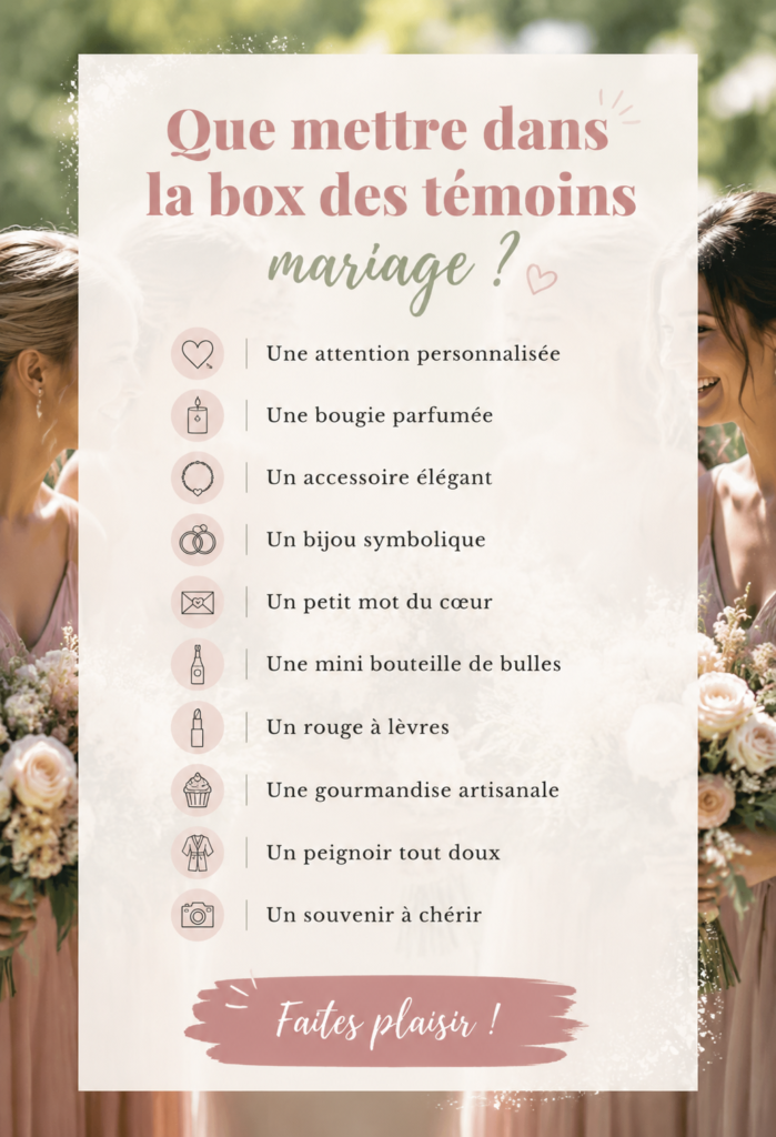 Box créatives pour témoins de mariage avec surprises et attentions