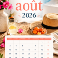 Calendrier d'août 2026 prêt à imprimer avec des dates et des espaces pour notes.