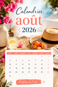 Calendrier d'août 2026 prêt à imprimer avec des dates et des espaces pour notes.