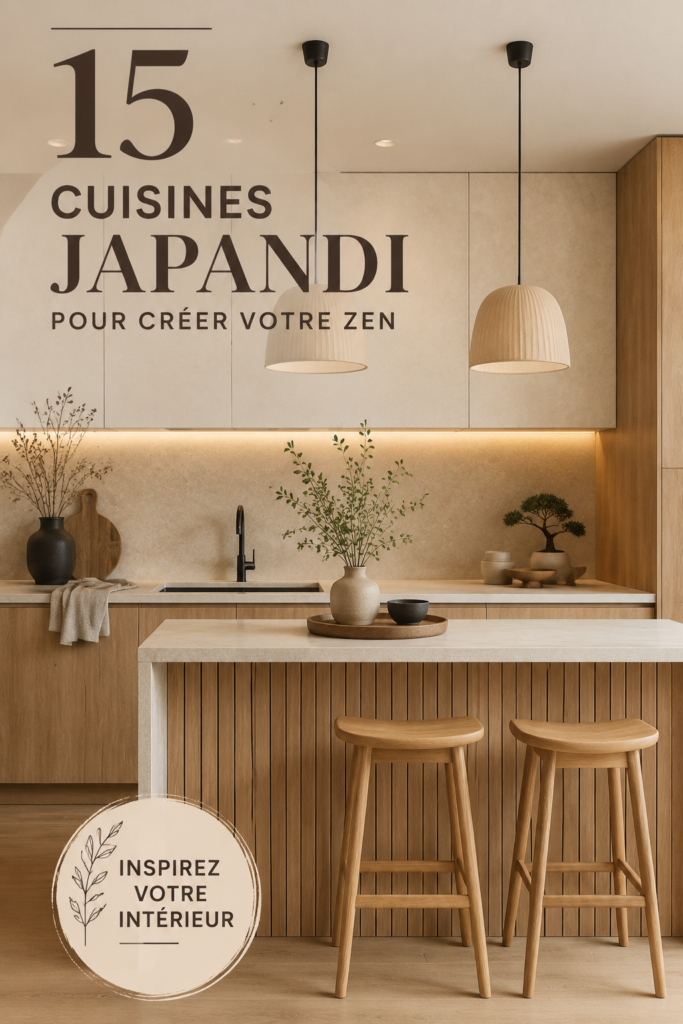 Cuisine Japandi moderne avec un décor épuré et des matériaux naturels.