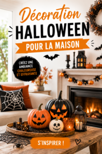 Maison décorée pour Halloween avec des citrouilles et des guirlandes