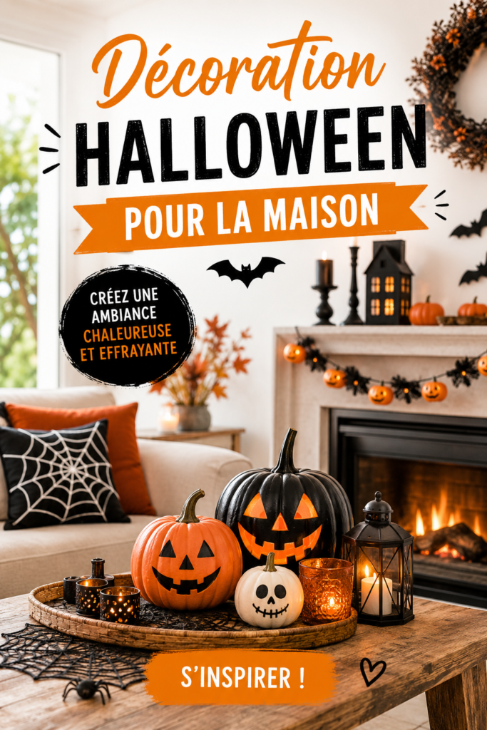 Maison décorée pour Halloween avec des citrouilles et des guirlandes