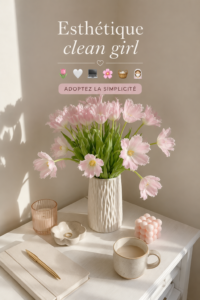 Un intérieur apaisant avec une décoration minimaliste illustrant l'esthétique clean girl.
