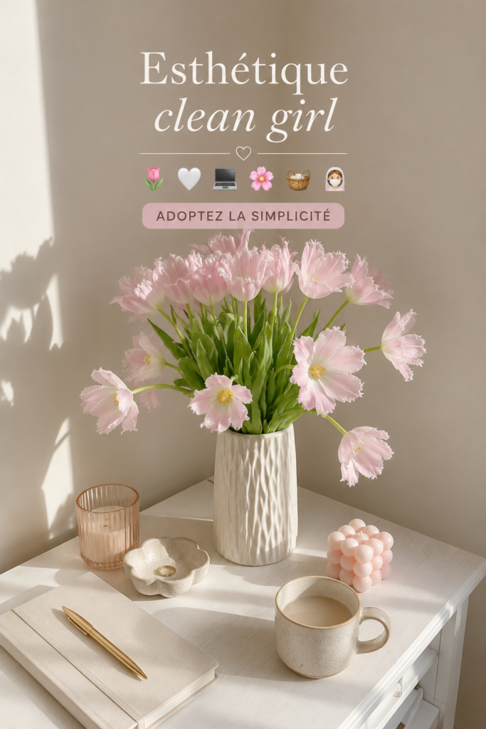 Un intérieur apaisant avec une décoration minimaliste illustrant l'esthétique clean girl.
