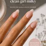 Manucure laiteuse avec un résultat propre et soigné sur des ongles naturels.