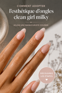 Manucure laiteuse avec un résultat propre et soigné sur des ongles naturels.