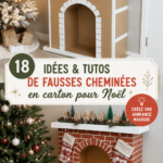 Une fausse cheminée en carton décorée pour Noël avec des lumières