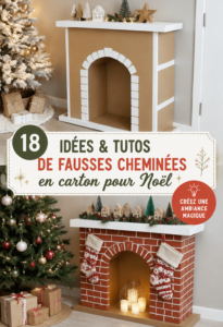 Une fausse cheminée en carton décorée pour Noël avec des lumières