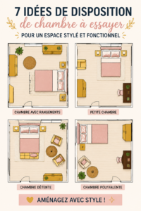 Une chambre élégante avec un agencement moderne, mélange de couleurs douces et de mobilier fonctionnel.