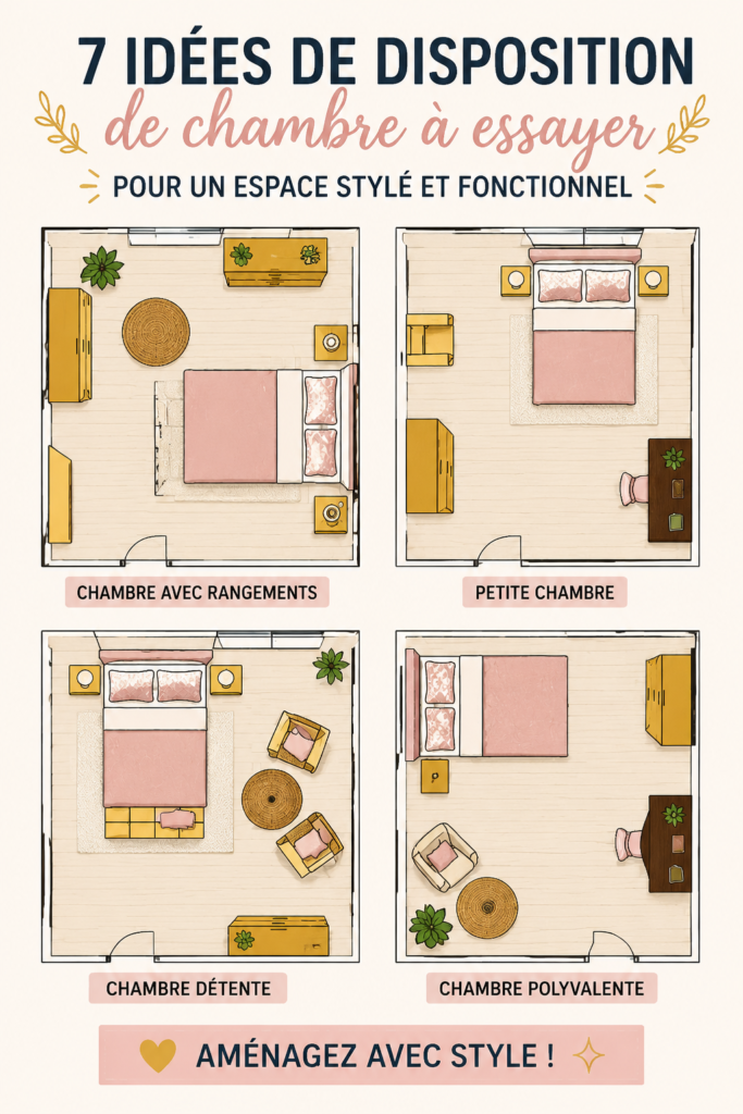 Une chambre élégante avec un agencement moderne, mélange de couleurs douces et de mobilier fonctionnel.