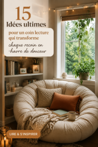 Coin lecture cosy avec fauteuil confortable et étagère remplie de livres